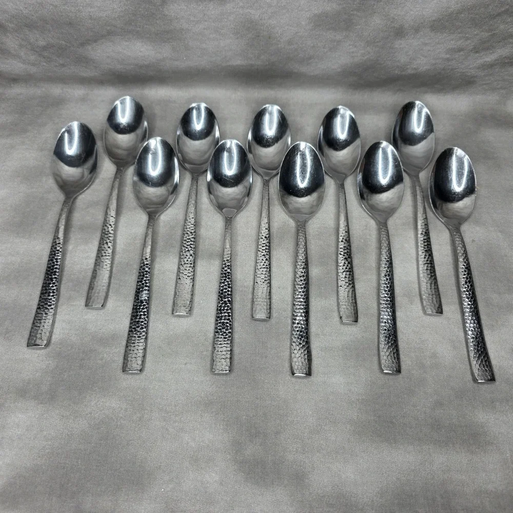 (X11) Hammered Stainless Dinner Spoons 7 5/8
